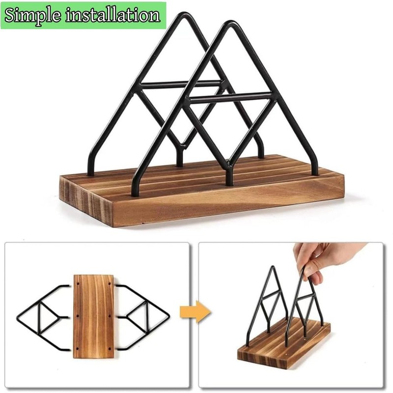 DACUAN Geometric Metal Wire & Solid Wood Triangle Napkin Holder