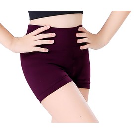 Swdarz Burgundy Gymnastics Dance Shorts for Girls Size10 Kids Athletic Spandex Biker for Ballet Tumbling Tennis Volleyball Cheers 10-11Y