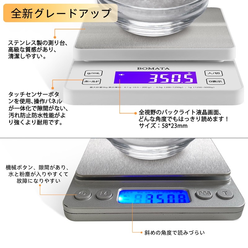 Bomata B606 Digital Kitchen Scale, 0.03 oz (0.1 g), 11.0