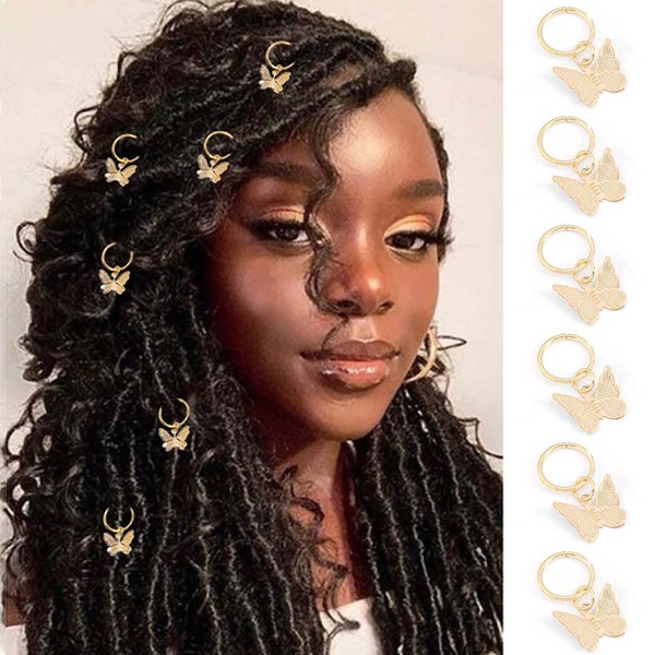 Formery 6PCS Butterfly Braid Clips Gold Dreadlock Charms Accessories Hair Rings Jewelry Hair Accessory for Women and Girls