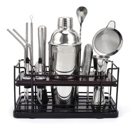 Cocktail Shaker Set with Stand, 20-Piece Complete Bartender Kit for Home & Bar Use, Stainless Steel Bar Set with 25oz Shaker, Bar Accessories and Recipes, Ideal Cocktail Kit for Parties & Gift Giving