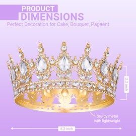 Queenship Crown for Women, Crystal Queen Crown for Birthday Costume Party Celebration, Gold