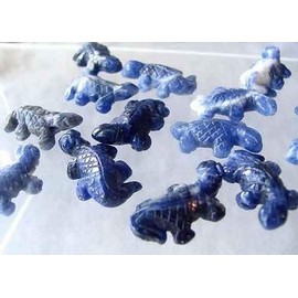 2 Carved Cute Lizard Blue Sodalite Beads for Jewelry Making