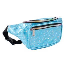 Holographic 80s 90S Rave Stars Neon Transparente Gravel Riñonera para mujer, gran cintura para juegos, conciertos, rave, festival, viajes, Estrellas azules, One_Size