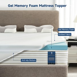 3 Inch Queen Memory Foam Mattress Topper, Cooling Gel Bed Topper with Premium Removable Skin-Friendly Non-Slip Cover, High Density Ventilated Mattress Pad CertiPUR-US & Oeko-Tex Certified, White