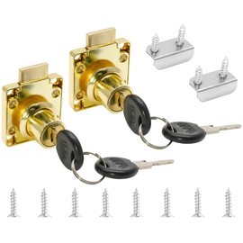 Jiozermi 2 Packs Drawer Lock with Keys, Desktop Lock with 0.84"/22mm Length Cylinder Cam for Drawer Cabinet Wardrobe Office Desk Letter Box, Gold