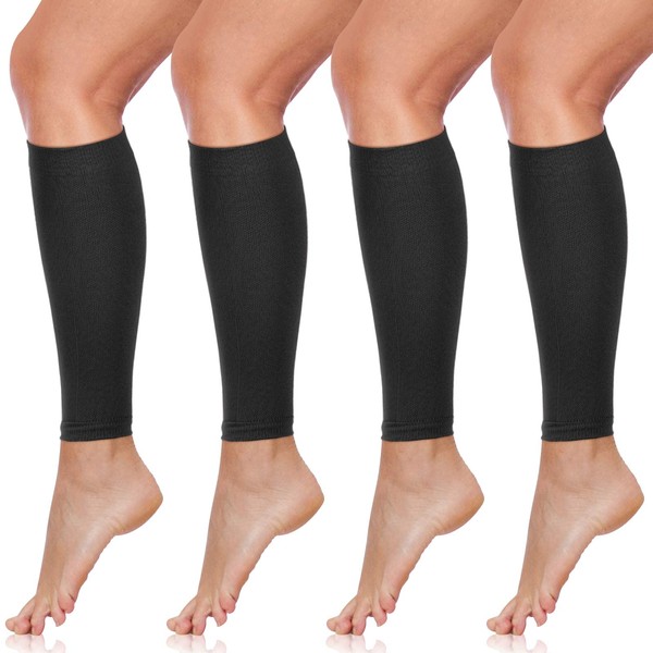SATINIOR 4 Pairs Calf Compression Sleeve Leg Compression Sock Calf and Shin Support Relieve Calf Pain for Men Women Youth for Running, Cycling, Walking Black, Medium
