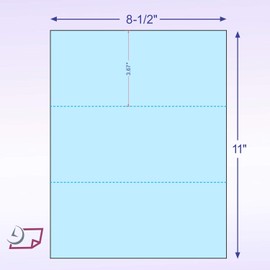 Pack of 500 Sheets, 8-1/2 x 11" Letter Size Perforated Paper (Blue, Perf @ 3-2/3" and 7-1/3")