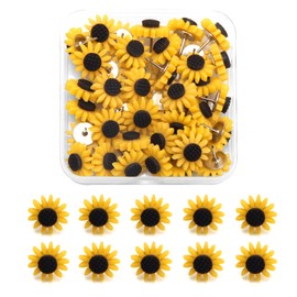 40Pcs Sunflower Push Pins, Pletpet Cute Decorative Sunflowers Push Pins for Cork/Bulletin Board with Square Box, Sturdy Thumbtacks for Holding Photos Files