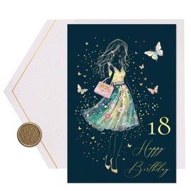 Joli Coon Birthday Card 18 Stardust Lady - Premium Birthday Card for 18 Girls with Envelope and Real Wax Seal