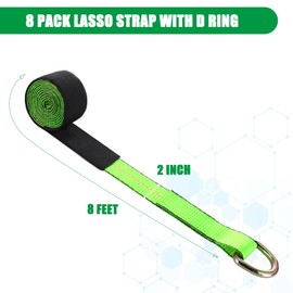 Wowangce 8 Pack Lasso Tow Strap with D Ring and Protective Sleeve 2" x 8ft Tow Truck Accessories 11,000 Lbs Break Strength Auto Tie Down Auto Hauler for Wheel Lift Trailer (Green)