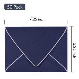 A7 Navy Envelopes With Silver Border, Invitation 5 x 7 Envelopes - 50 Pack For 5x7 Cards| Self Seal| Perfect for Weddings, Invitations, Photos, Baby Shower| 5.25 x 7.25inch (Nbole Blue-Silver Border)