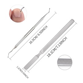 2 PCS Long Steel Nail Files, Manicure Tools Pedicure Tools-Multi-Function Double End Nail Lifter for Onychomycosis, Ingrown Nail，Thick and Fungal Nails with Dual-Ended Toenail Lifter (Silver)