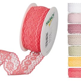 Halbach Seidenbänder Nastro in pizzo larghezza: 37 mm, lunghezza: 15 m, in pizzo al metro su rotolo per matrimonio cucito o decorazione da tavolo, bordo in pizzo per fai da te, colore: corallo