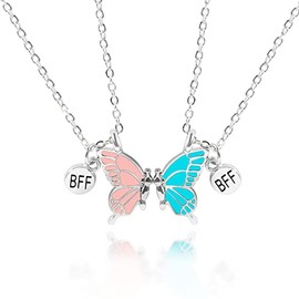 Friendship Necklace for 2 Best Friend Necklace BFF Necklace Butterfly Heart Matching Couple Necklace for Women Sister Necklace Birthday Jewelry Gifts for Long Distance