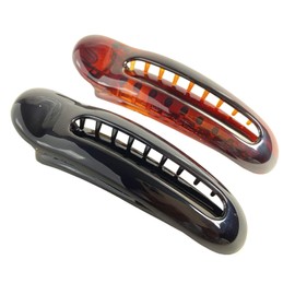 Parcelona French Oval Slider Tortoise Shell Brown and Black Small Large Celluloid Set of 2 Side Hair Claw Clips for Girls and Women (Small 3")