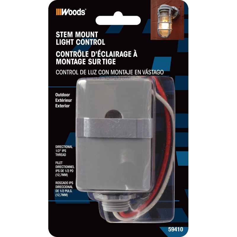 Woods 59410WD Outdoor Hardwired Stem Mount Light Control Sensor with