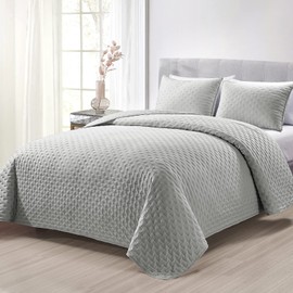 Mocaletto Quilts Queen Size,Gray Quilt Set, 3 Piece Reversible Bedding Set with Pillow Shams, Ultra Soft Lightweight Microfiber Bedspread, All Season Summer Queen Coverlet