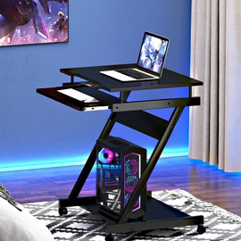 soges 23.6 inch Mobile Laptop Desk, Small Bed Table Portable Computer Desk on Wheels, Rolling Computer Cart Workstation with Keyboard Tray for Home Office, Black
