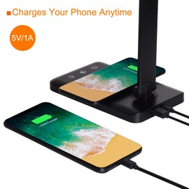 Himigo LED Desk Lamp with Wireless Charger,Eye-Caring Table Lamps,Stepless Dimmable Office Lamp with USB Charging Port,Touch/Memory/Timer Function,25 Brightness Lighting,Foldable Lamp
