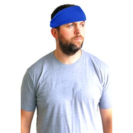 Kenz Laurenz Performance Headband Moisture Wicking Athletic Sports Head Band Wide Head Band Sweatband - Workout, Soccer, Softball, Basketball (Blue)
