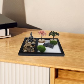 Zen Garden Kit - Japanese Sand Tray Kit Miniature Meditation Accent - Table Meditation Zen Artistic Decoration for Business, Workplace, Study Room, Home
