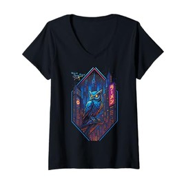 Womens Owl Cyberpunk - Futuristic V-Neck T-Shirt