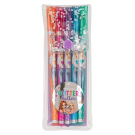 Depesche TOPModel 12743 Glitter Gel Pen Set in Transparent Pouch with Press Stud Closure, 5 Pens in Glitter Colours for Writing and Decorating