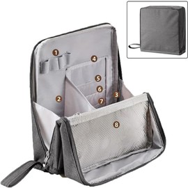 Doresty Makeup Bag, Multi-Purpose Large Capacity Oxford Cloth Standing Makeup Bag, Parallel Traveler Make-up Bags Fold Down, Toiletry Bags with Compartments for Traveling Women(Beige)