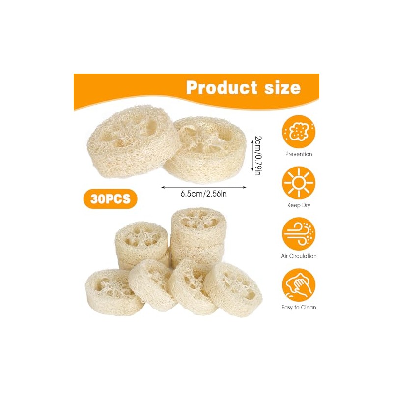 30 almohadillas de esponja natural de luffa, 100% esponja de