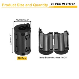 sourcing map 20Pcs Ferrite Filter Ring Core RFI EMI Noise Suppression Cable Clip ID 9mm for Electronic Devices, Industry, Black