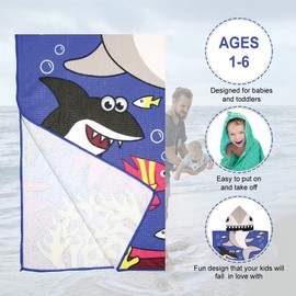 Innerest Kids Beach Towel Poncho for Toddlers - Hooded Towel for Beach Pool Poncho Wrap Bathrobe (A: Shark #1, 24" x 48")