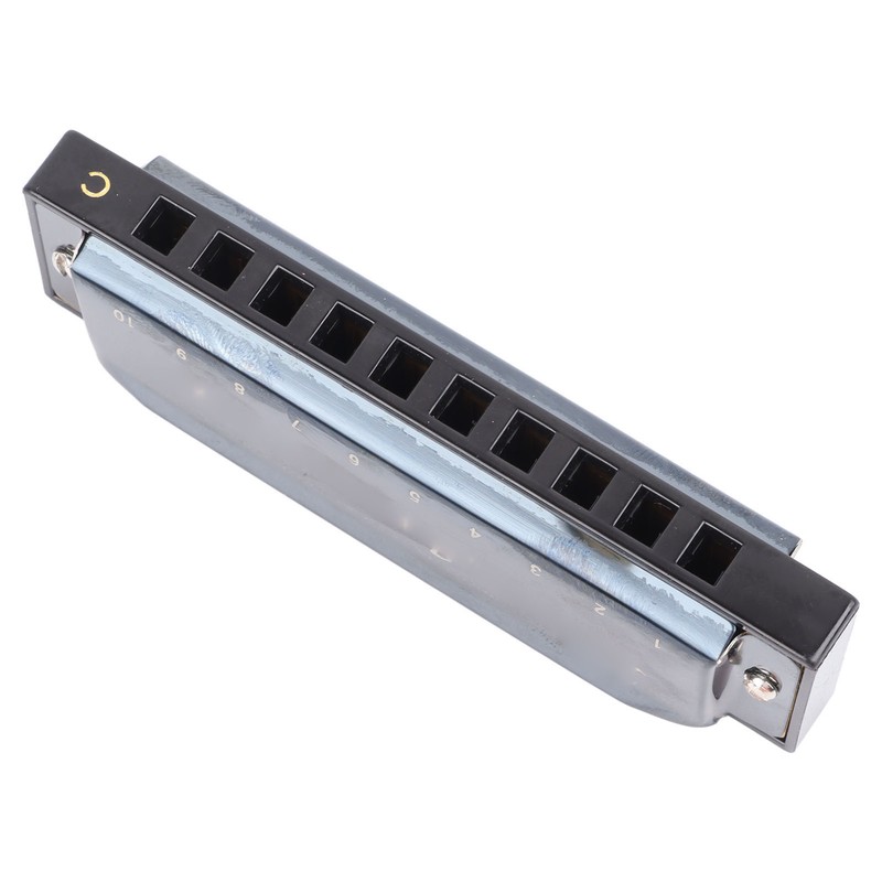 Black Harmonica C Key 10 Hole Blue Harp Stainless Steel