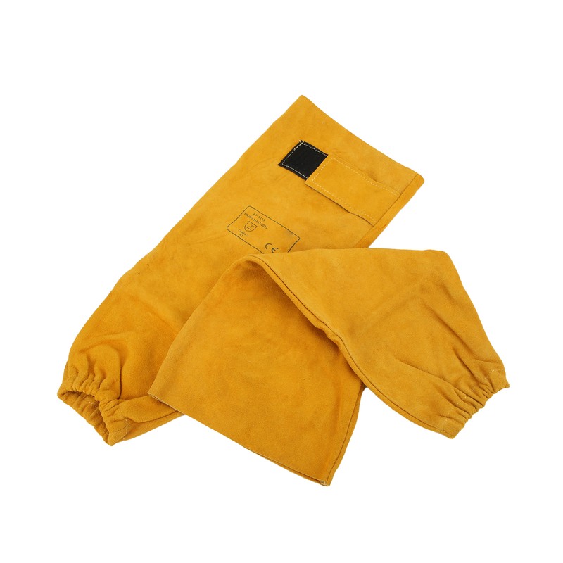 Pair Welding Sleeve Cowhide Wearproof Heat Resistant Golden Yellow for