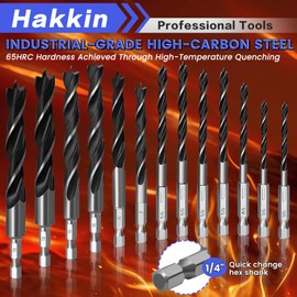 13PCS Hex Shank Brad Point Wood Drill Bit Set with Center Punch, 3/4/5/6/7/8/10/12mm Twist Wood Working Drill with Double Flutes Design for Woodworking Carpentry Chipboard Plastics Rubber Drilling