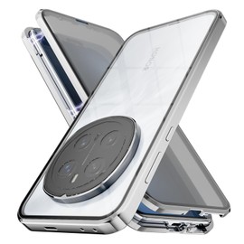 STARRYNOVA Privacy Case Compatible with Honor Magic 7 Pro, Front and Back Metal Magnetic Case, 360 Degree Protection with Anti-Peep Glass - Silver