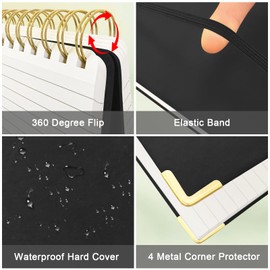 Mousbull Top Spiral Notebook, A4 Hardcover Top Bound Steno Pads, 240 Pages 100gsm College Ruled Left Handed Notebook Journal for Work, School, Meeting Writing - Black, 8.5" x 11"