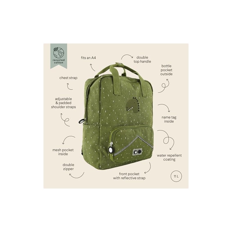 Trixie Large Backpack for Kids, Mr. Dino (Dinosaur)