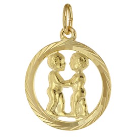 trendor Zodiac sign Gemini 333 gold pendant diameter 16 mm fashionable zodiac sign pendant made of real gold for men and women, elegant gift idea, 39000-06, Gold