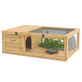 Wooden Tortoise House Indoor Turtle Habitat Enclosure Outdoor Reptile Cage for Lizards, Geckos, Yellow