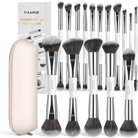 MAANGE Brochas para Maquillaje Profesional, Set de Brochas para Maquillaje de 16 Piezas de Doble Punta con Caja de Regalo y Bolsa Portátil, Brochas de Maquillaje para Base, Polvo, Corrector, Contorno, Rubor y Sombras (Plata)