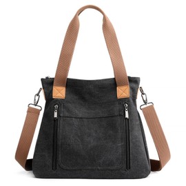 DIRRONA Fashion Handbag Women's Canvas Shoulder Bag Lightweight Messenger Bag Women's Bag Multiple Pockets Casual Travel Waterproof School Work Women's Handbag, black, messenger