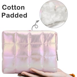 Bonita bolsa de maquillaje, bolsa de cosméticos acolchada, bolsa de maquillaje para bolso, bolsa de aseo con cierre, bolsa a cuadros, funda de viaje, bolsas de almacenamiento para (rosa deslumbrante)