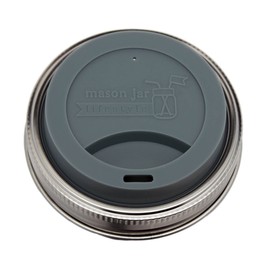 Silicone Drinking Lids with Rust Proof Stainless Steel Bands by Mason Jar Lifestyle (2 Pack, Charcoal Gray, Wide Mouth)