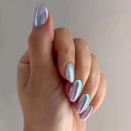 BFY Cat Eye Press on Nails Round Fake Nails Holographic Glitter Acrylic Nails Kits (Style 12, standard)