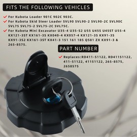 RD411-51122 Fuel Tank Cap with 2 keys 411-51122 for Kubota SVL75 SVL90 SVL95 KX41 KX040 KX91 KX121 KX161 U35 U45S U45ST U55 Q581 901C 902C 903C Gas Cap