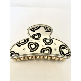 Hair Claw Clips Acrylic White With Black Hearts and Crystals Pack of 12