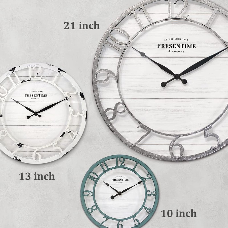 Presentime & Co 21" Farmhouse Series Wall Clock, Shiplap Style,