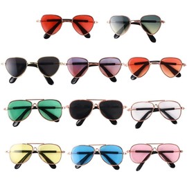 11 Pieces Dog Sunglasses Metal Cat UV Protection Retro Sunglasses Pet Hippie Cute and Funny Pet Sunglasses Dog Cat Cosplay Party Costume Photo Props, 2 Styles, 11 Colors
