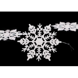 Glitter Snowflake Christmas Decorations Pack of 6-10cm Hanging Decorations (White)